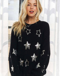 Black & Silver Sequins Star Knit Sweater