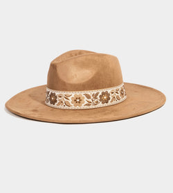 Atta Girl Brown Fedora Hat w/Floral Band and Adjustable Fit