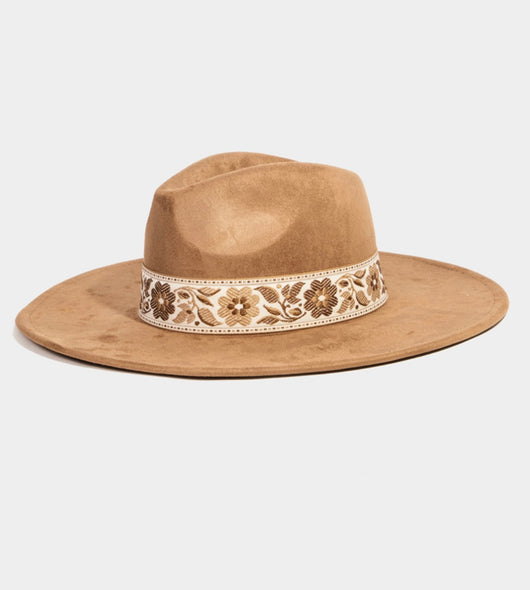 Atta Girl Brown Fedora Hat w/Floral Band and Adjustable Fit