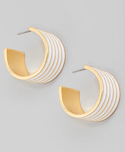 White & Gold Thick Open Hoop Earrings