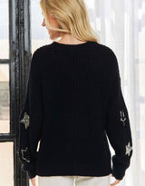 Black & Silver Sequins Star Knit Sweater