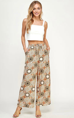 Porto Wide Leg Pants w/Pockets & Elastic Waist Tie