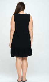 Black Flowy Summer Plus Size Dress w/Pockets and Ruffle Hem