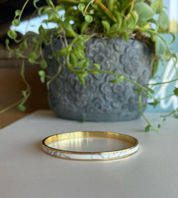 Gold & Crackled White Bangle Bracelet