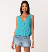 Turquoise Wrap Tank Top w/Crochet Back Detail