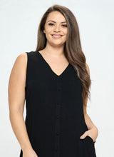 Black Flowy Summer Plus Size Dress w/Pockets and Ruffle Hem