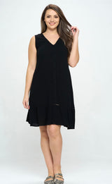 Black Flowy Summer Plus Size Dress w/Pockets and Ruffle Hem