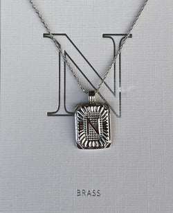 Silver Initial N Rectangle Necklace