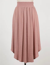 Clay Textured Midi Skirt w/Smocked Waistband & Round Hem