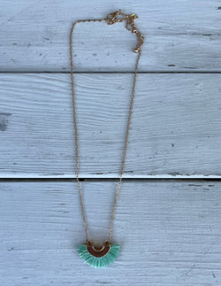 Gold Necklace with Turquoise Half Moon Tassel